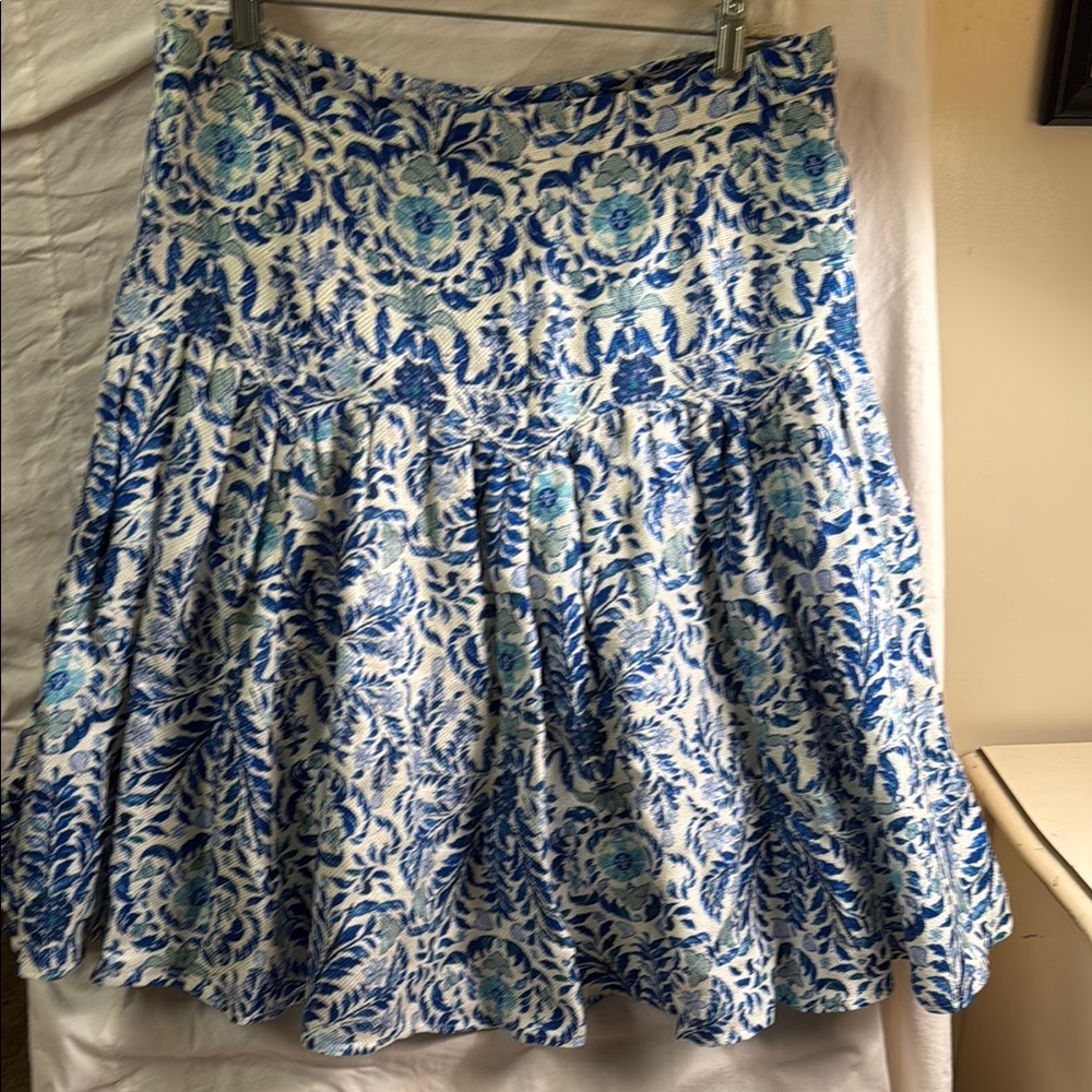 Tory Burch White Skirt with Blue Floral Pattern